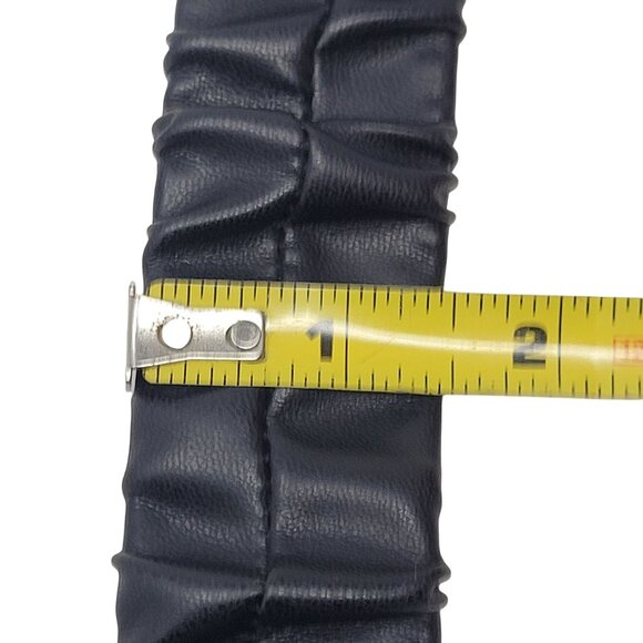 Womens Ruched‎ Gathered Vegan Faux Leather Stretch Belt Sz XL Black Gold Buckle